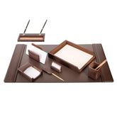 Chocolate Brown Leather Desk Set, 8pc